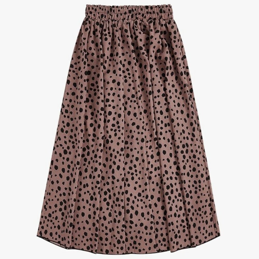 Dalmatian Print A Line High Waist Flare Flowy Midi Skirt